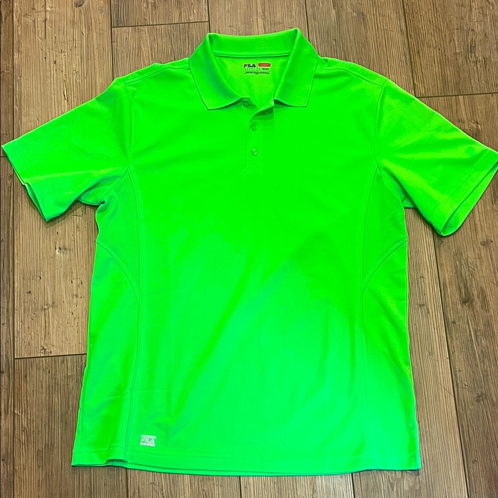 FILA Golf Shirt Short Sleeve Large Bright Neon Green Color Like New Condition!